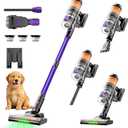 Cordless Vacuum Cleaner, 500W 40KPa 60Mins Vacuum Cleaners for Home, Wireless Vacumm Anti-Tangle Rechargeable Vacuum with Green Light for Pet Hair/Carpet/Hardwood Floor, Purple