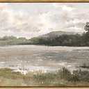 VIYYIEA Vintage Nature Large Framed Wall Art, Lakeside Landscape Paintings Art Decor Aesthetic, Canvas Print Artwork, Retro Scenery Wall Pictures for Bedroom Bathroom Office 24X36 Inch