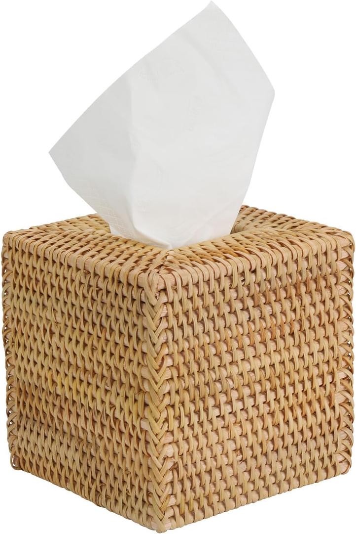 Handwoven Rattan Tissue Box Cover, Square, Natural