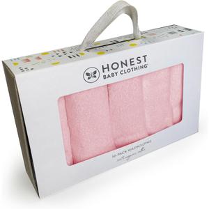 HonestBaby 10-Pack Terry Wash Cloths in Gift Box 100% Organic Cotton for Infant Baby Boys, Girls, 10-Pack Light Pink, One Size