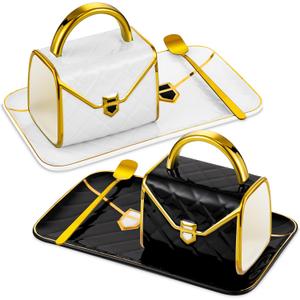 Nitial 2 Sets Handbag Shaped Mug and Saucer Set 10 oz/ 310 ml Ceramic Coffee Mug Purse Tea Cup with Saucer Spoon for Office Home Coffee(Black, White)