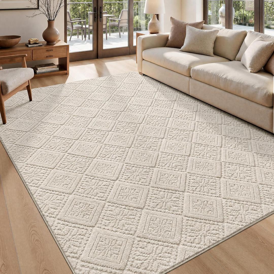 5x7 Beige Washable Area Rug for Living Room