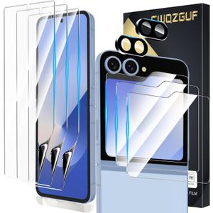 [3 + 3 + 2 Pack] Screen Protector Compatible with Galaxy Z Flip 6 5G, 3 Inner TPU Screen Protectors + 3 External Tempered Film + 2 Camera Lens Glass, Easy Install with Alignment Tool