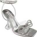 Zzheels Double Bowknots Crystal Sandals Clear Slingback Heels Square Toe Shoes for Party Wedding (Silver, 9 US)