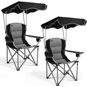Northroad 2 Pack Folding Camping Chairs with Canopy Shade, Beach Chair w/Cup Holders, Armrests & Carry Bag for Outdoors Travel Sports Fishing, Black, 22" L x 38.58" W x 38.9" H