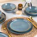 AmorArc Ceramic Dinnerware Sets for 6, 18Pcs Plates and Bowls Sets Dishes | Stoneware Handmade Reactive Glaze Dinner Set, Highly Scratch Resistant | Dishwasher & Microwave Safe Dishware
