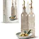 COOK WITH COLOR Glass Olive Oil Bottle Dispenser - 2 Pack- 17oz Oil and Vinegar Cruet - Olive Oil Carafe Decanter for Kitchen (Brown)