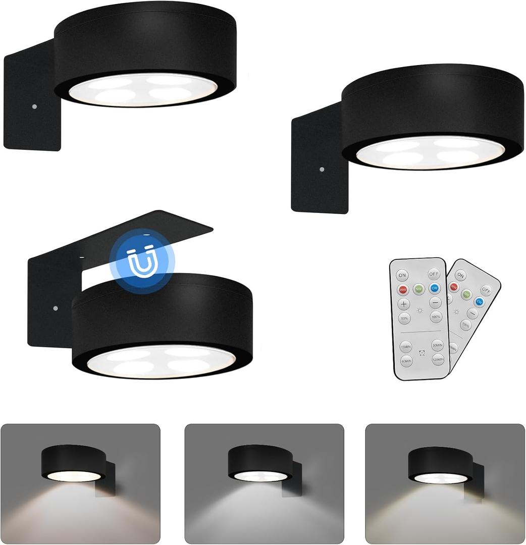 3-Pack Battery Operated Picture Light Magnetic Painting Light with 3 Lighting Modes, Remote and Dimmable Timer Art Display Light for Picture Artworking Frame Portrait, Wireless Wall Decor Puck Lights