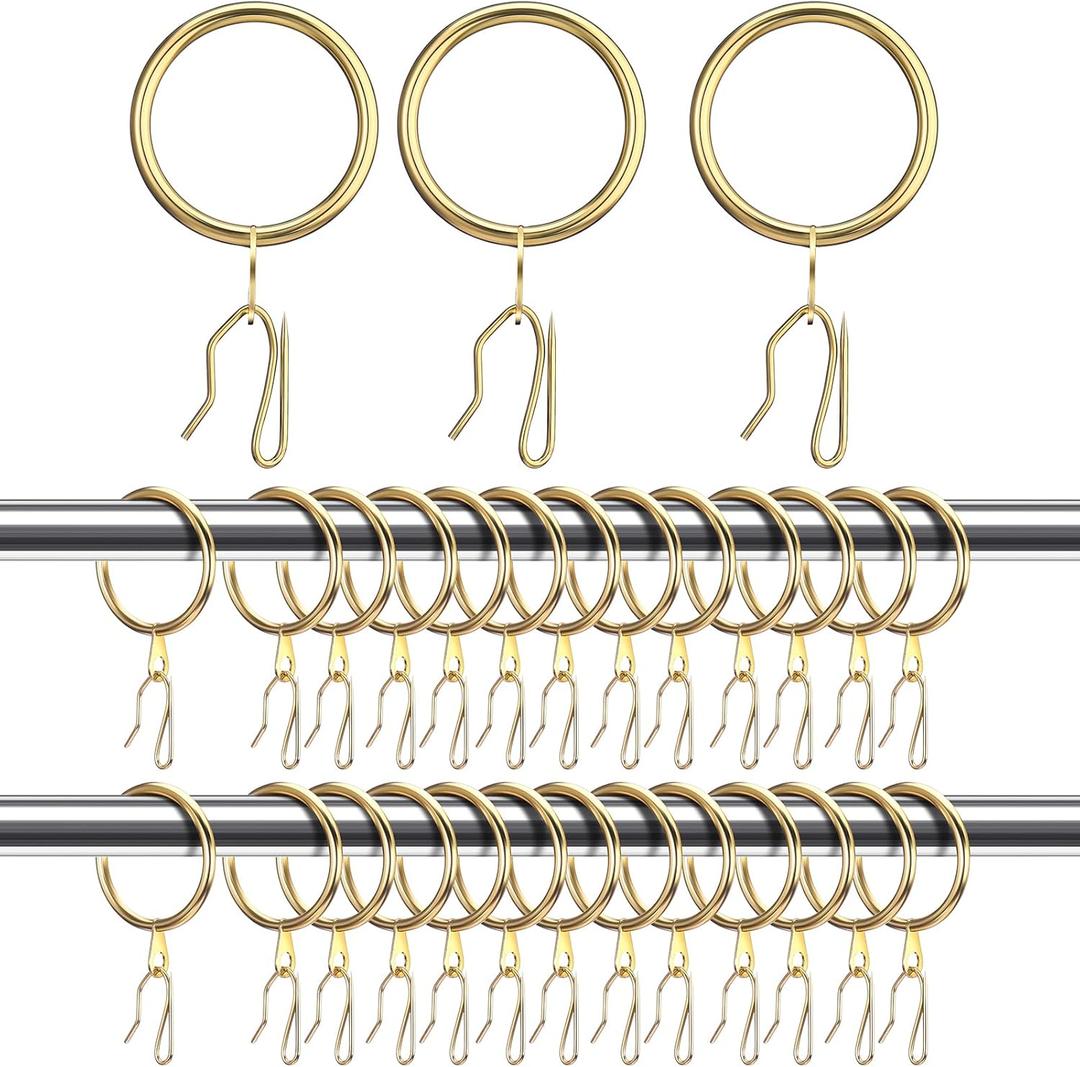Hotop 60 Pieces 1.26 Inch Metal Drapery Curtain Rings Curtain Hanging Rings And 60 Pieces Metal Drapery Pin Hooks for Drapes Window Door Shower (Gold)