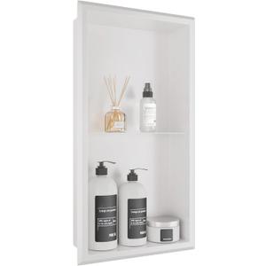 Shower Niche, 12" x 24" White Bathroom Niche, No Tile Needed Wall Niche, Double Shelves Bathroom Organizer, Modern in Wall Two-Tier Niches, 304 Stainless Steel Recessed Shower Shelf