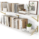 Heimlove 48W x 12D Deep Floating Shelves Set of 2 White & Gold, 48wx12dx5.8h