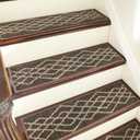 COSY HOMEER Soft Stair Treads 15pcs Non-Slip Carpet Mat 28inX9in Indoor Stair Runners for Wooden Steps,Stair Rugs for Kids and Dogs, 100% Polyester TPE Backing Brown,Rhombus