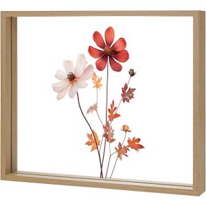 Wooden Pressed Flower Frame, 10 x 12 Inch Double Acrylic Floating Picture Frame for Dried Flowers/Tabletop/DIY/Handicrafts [Wood Color]