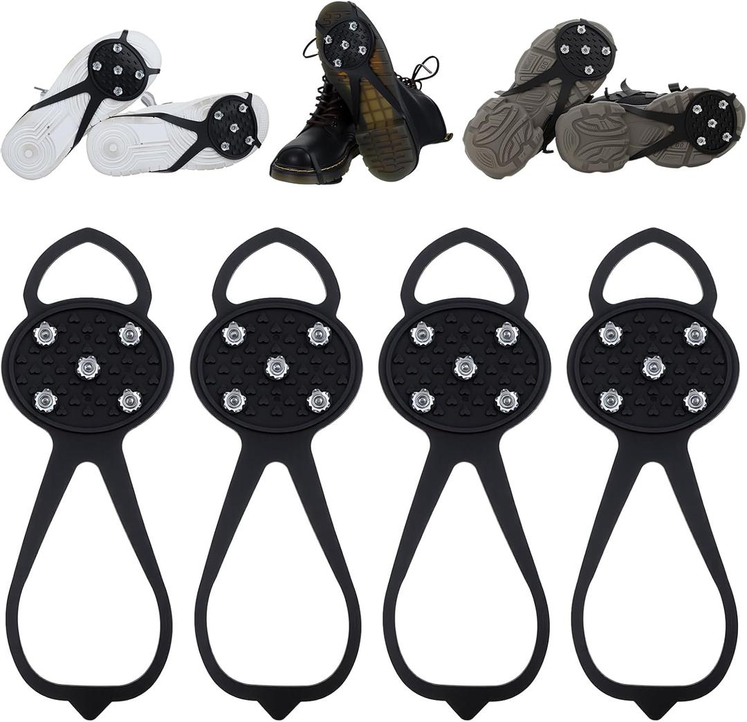 2 Pairs Ice Cleats for Shoes and Boots, Ice Snow Gripper Shoe/Boot Traction Cleats with 5 Steel Spikes, Non-Slip Gripper Spikes Crampons for Walking, Climbing, Outdoor