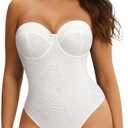 Nebility Strapless Shapewear Bodysuit for Women - Thong Body Suits Tummy Control Body Shaper Underwire Lace Corset Tube Top L