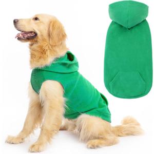 EXPAWLORER Dog Hoodie Fleece Sweater Vest, Hooded Dog Sweatshirt Fall Winter Pet Clothes with Leash Hole, Sleeveless Warm Cozy Puppy Clothing for Cat Small Medium Large Dogs Girl Boy, Green Large