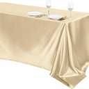 TURSTIN 1 Pack Champagne Satin Tablecloth 102 x 58 Inch Overlay Satin Table Cover Rectangle Bright Silk Tablecloth Smooth Fabric Table Decoration for Wedding Banquet Party Events