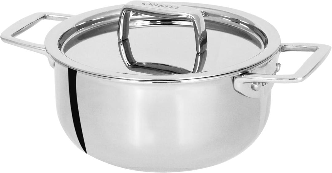Cristel Castel'Pro Mini Stainless Steel Stewpan with Stainless Steel Lid, 3-Ply Construction, Safe for All Hobs + Induction (.5 Qt. Capacity) (0.5 Quarts)