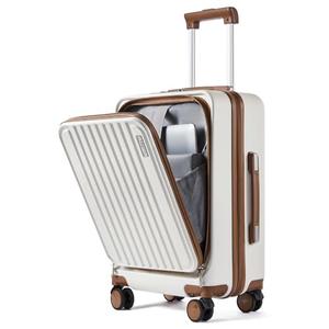 FIGESTIN Carry on Luggage 22x14x9 Airline Approved, 20 Inch Carry on Luggage with Front Compartment, Travel Carry on Suitcase Lightweight with Wheels Beige with Brown (TSA Approved)