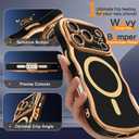BENTOBEN Magnetic for iPhone 17 Pro Max Case 6.9" 2025, Cute Luxury Curly Wavy Bumper [Compatible with Magsafe] [Full Camera Protection] Slim Shockproof Protective Girls Women Phone Cover, Black/Gold