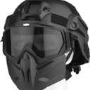 Airsoft Helmet and Mask, Full Face Mask with Detachable Goggles, Paintball Black Helmet with NVG Mount and Side Rail, Military Tactical Gear (MICH-DH-Gray)