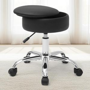 RUCUKEN Adjustable Vanity Stool with Storage Rolling Vanity Chair with Wheels Swivel Vanity Stool Chair for Vanity Makeup Stool Black