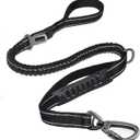 Fashion&Cool Heavy Duty Dog Leash Especially Large Dogs Up to 150lbs, 4-6 Ft Reflective Dog Walking Training Shock Absorbing Bungee Leash Car Seat Belt Buckle, 2 Padded Traffic Handle Extra Control (Black)