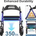 HOMLAND Foldable Rollator Walkers with Seat for Seniors, 8'' Big Wheels, 350 lb. Weight Capacity, Adjustable Handles and Seat Height, Lightweight Rolling Walker, Blue