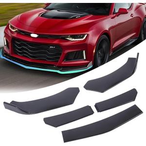 5-Section Universal Front Bumper Lip Spoiler, Gloss Black ABS Splitter for Sedan Coupe Hatchback, 56-72 Inch Adjustable Body Kit