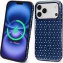 Magnetic Case for iPhone 17 Pro Design,Compatible with MagSafe,Slim Protective Soft TPU Bumper Phone Cover Women Girls Case for iPhone 17 Pro-Polka Dot Aesthetics Navy Blue
