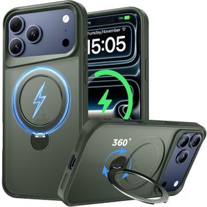 Designed for iPhone 17 Pro Max Case, with 360 Magnetic Stand [Compatible with MagSafe] [Military Drop Protection] Shockproof Translucent Matte Case for 17 Pro Max 6.9", Alpine Green