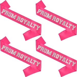 2 x 4 Pcs Prom Royalty Sashes 2026 Hot Pink with Silver Glitter Letter for School Cosplay Pageants Prom Party Dance Graduation Party Favors (Hot Pink + Silver)