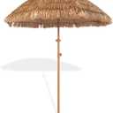 6.5ft Hula Tahtched Tiki Patio Umbrella, Beach Umbrella Hawaiian Style with Hanging Hook and Tilt Design, 8 Ribs with Carry Bag for Outdoor Tiki Bar, Tropical Palapa, Garden, Pool, Natural