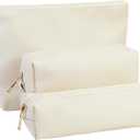 Travel Makeup Bags Set, 3-Piece Large Toiletry Organizer, Multi-Size Cosmetic Bags with Zipper (Beige white)