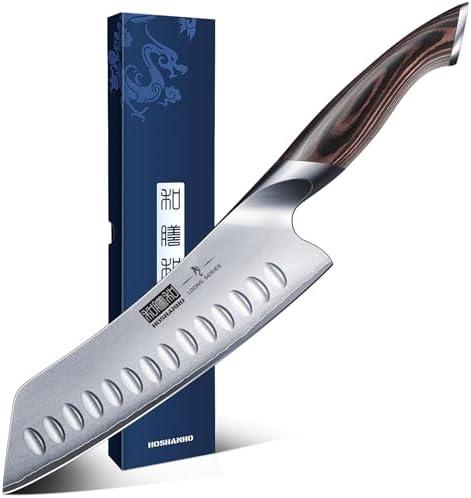 HOSHANHO 7 Inch Japanese Chef Knife, Ultra Sharp High Carbon Stainless Steel Kitchen Knife, Professional Santoku Knives with Ergonomic Pakkawood Handle