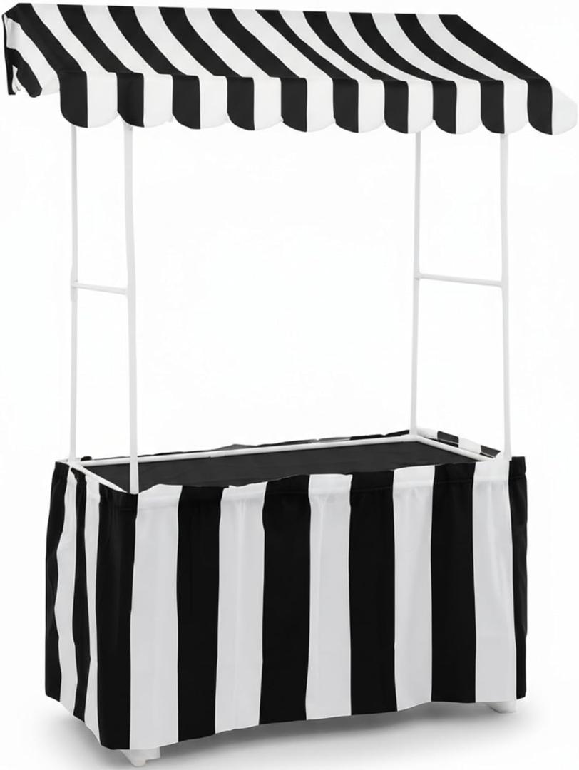 Colingmill Carnival Tablet Tent Kit Circus Party Decoration Include Tabletop Hut, Tent Canopy, Stripe Table Skirts, Tablecloth for Carnival Party Supplies Decorations(Black and White)