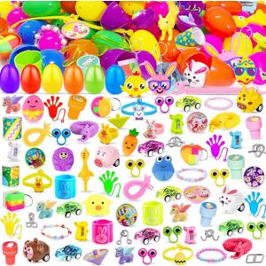 3 x 100PCS Prefilled Easter Eggs with Novelty Toys, Plastic Easter Egg Fillers Toys Bulk for Easter Egg Hunt, Easter Basket Stuffers for Kids Toddler Boys Girls Goodie Bag Easter Eggs Filled Party Favors