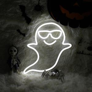 Ghost in Sunglasses Neon Sign Halloween Decor Gothic Ghost Neon Light Gothic Spooky LED Neon Sign for Halloween Party Decorations Spooky Vibes 11.1"11.8"