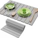 Stone Dish Drying Mats for Kitchen Counter-23.6''x15.3'' Foldable Quick Dry Stone Mat Kitchen,Eco-Friendly,Absorbent Diatomaceous Earth Mats for Dishes Bottles Cups Bathroom Any Countertop-Light Gray