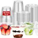 9oz Clear Plastic Cups with Flat Lids No Hole Disposable Togo Cups with Lids for Fruit Snack Yogurt Jelly Pudding Cold Drink in Party Picnic (50 Sets)