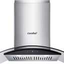 COMFEE' Curved Glass Range Hood 30 Inch 450 CFM 3 Speed Gesture Sensing &Touch Control Panel Stainless Steel kitchen Ductless/Ducted Convertible with Baffle Filters and 2 LED Lights (CVG30W9AST)