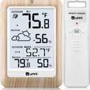 Indoor Outdoor Thermometer Wireless Weather Station, Temperature Humidity Monitor Battery Powered Inside Outside Thermometers with 330ft Range Remote Sensor and Backlight DisplayWood