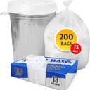 (200 Pack) 13 Gallon Trash Bags, 12-16 Gallon White Kitchen Bags, 1.5 Mil, Heavy Duty, Fits Round and Square 12-16 gal Trash Cans, 24" x 31" Garbage Trash Can Liners