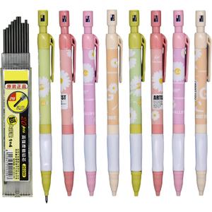12 Pcs 2.0 mm Mechanical Pencils Thick 2B Pencils Daisy Pencils With 20 pcs Refills And Sharpeners for Art Drawing Writing Sketching Construction