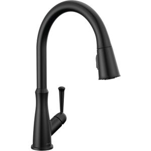 Delta Westville Matte Black Kitchen Faucet with Pull Down Sprayer, Contemporary Single Hole Kitchen Sink Faucet, Single Handle, Matte Black 9110-BL-DST