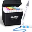 anono 100 Colors Alcohol Markers Set, Coloring Markers with Chisel and Fine Tips, Includes Carrying Case, Suitable for Book Painting and Coloring, White Barrel