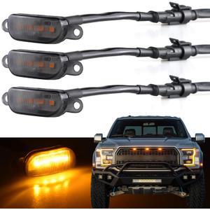 Boigoo Front Grill Lights Compatible with Ford F150 Raptor 2004-2019 & Dodge Ram 1500 2013-2018 Raptor Style Aftermarket Grilles, Cars Grid Decorative Amber LED (Yellow Lights Smoked Lens)