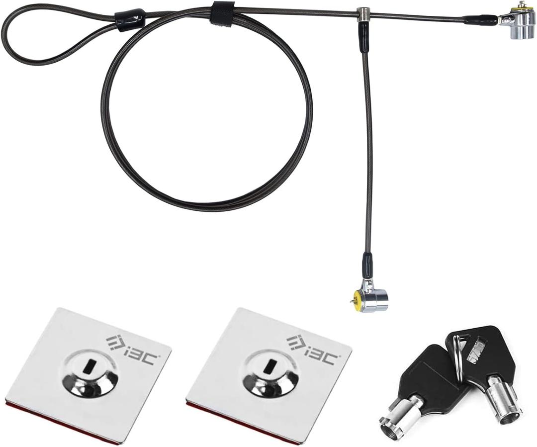 I3C Twin Head Laptop Security Cable Locks Keyed with Anchor Plate, Hardware Security Cable Lock Anti Theft Lock, Lock Two Devices at The Same Time, for Monitors, Laptops, MacBooks, Tablets, iPad