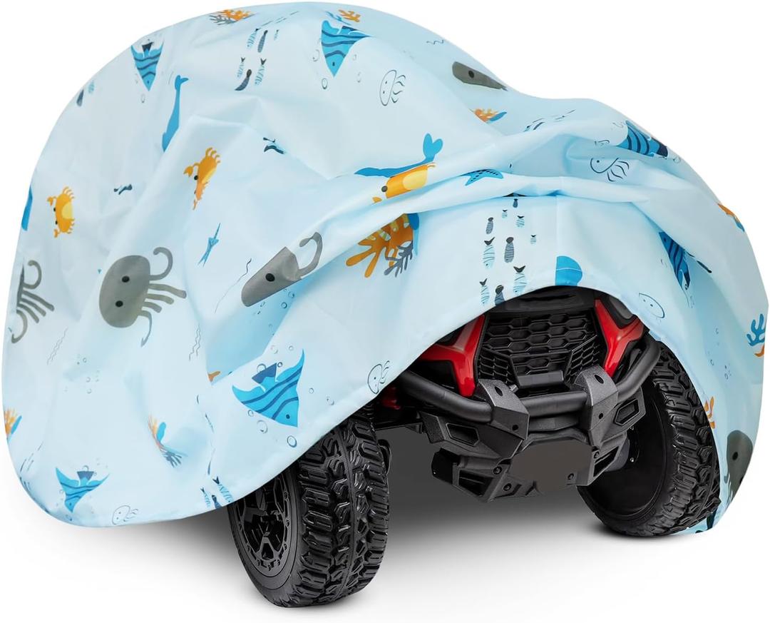 tonhui Ride On Toy Car Cover with Marine Animal Print, Waterproof Cover for Power Wheels Jeep, Tarp for Outdoor Kids Electric Car All Weather - Universal Fit (52"L x 28"W x 24"H)