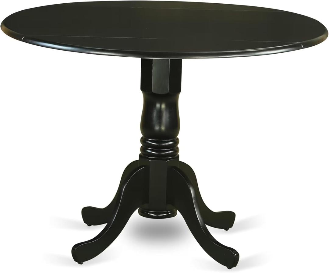 East West Furniture DLT-BLK-T Dining Room Table - a Round Top with 2 Drops Leaf and Pedestal Leg, 42x29.5 Inch, Black Finish